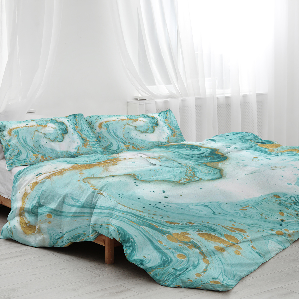 Chic Girly Marble Duvet Cover Mint Gold Glitter Turquoise Bedding Comforter Set Abstract Aqua Teel Blue Duvet Cover - Image 9