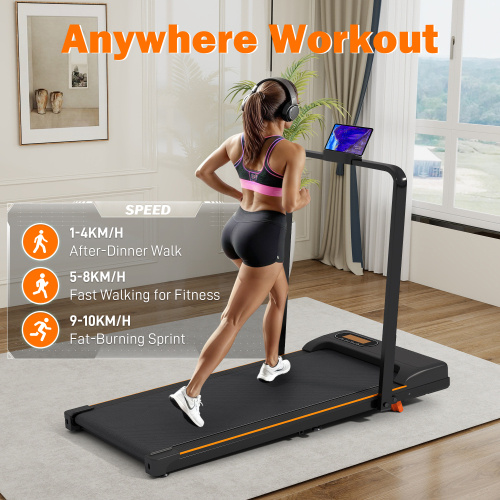 Folding Treadmill With Handrail & Adjustable Incline, 1-10 Km H Running Machine, Space Saving Low Noise Design, LED Display, Phone Holder, Remote Control, Transport Wheels Plug, Pink. - Image 10