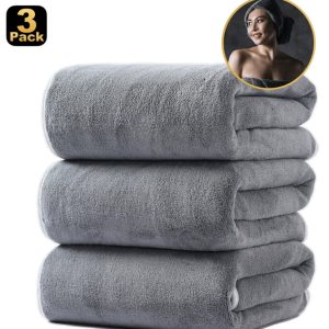 Coral Fleece Bath Towels Pack Of 3 Gray (Free UK Delivery)
